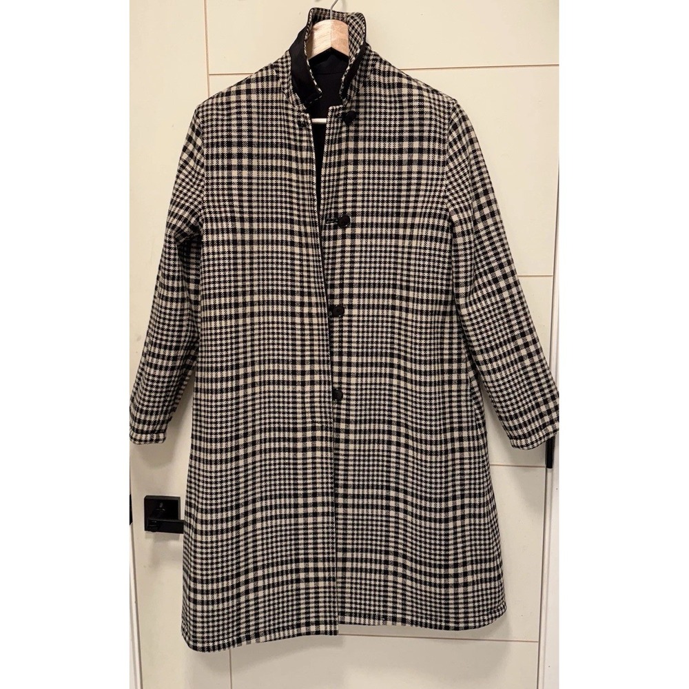 Vintage Drizzle 90% Wool Houndstooth Plaid Coat Black Ivory Sz 2 90% Wool